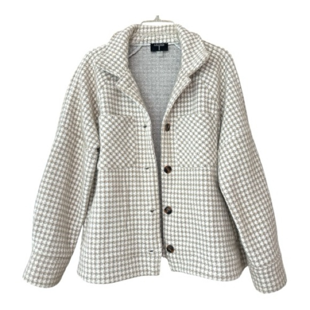 TAHARI coat jacket,textured fabric,boxy fit sz Large, golden brown cream check